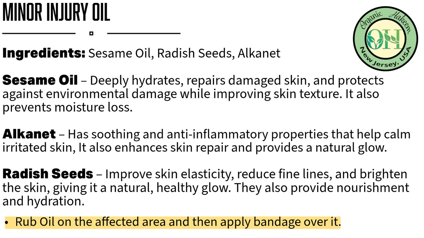 Organic Hakeem Minor Injury Oil | 100% Organic | Anti-Bacterial